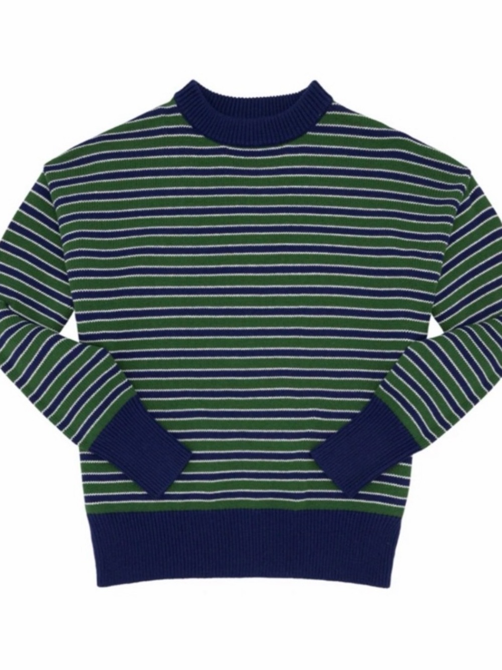 Minnow Evergreen Striped Crewneck Sweater in Navy and Green